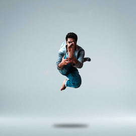 Man stretching in a jump